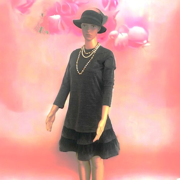 Roberta Di Roma Black with Silver Thread Feathers Embellished Dress NEW Size S - Picture 5 of 5